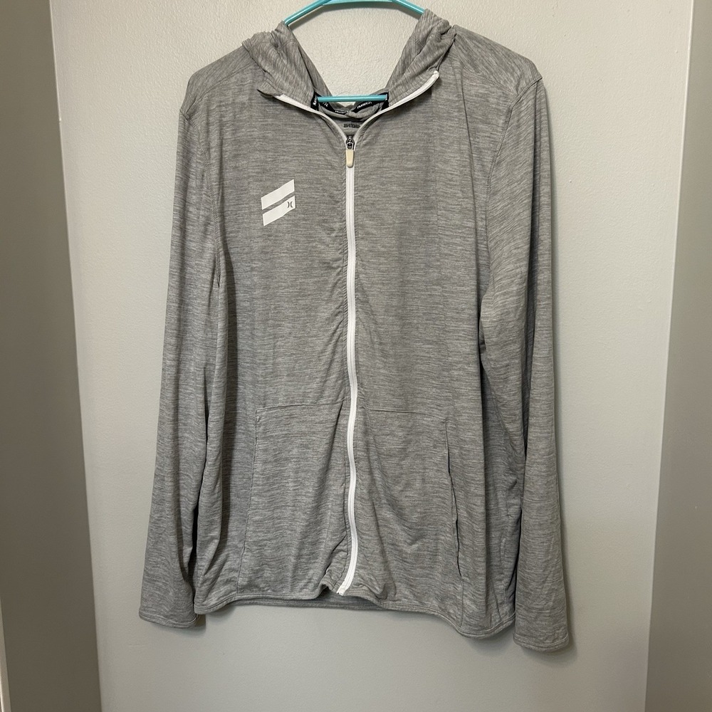 Hurley Mens Lightweight Hooded Zip Jacket Light Gray Large Activewear Hoodie